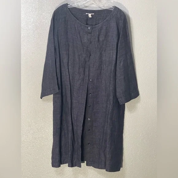 Eileen Fisher Charcoal Button-Up Dress - Size L - Picture 1 of 4